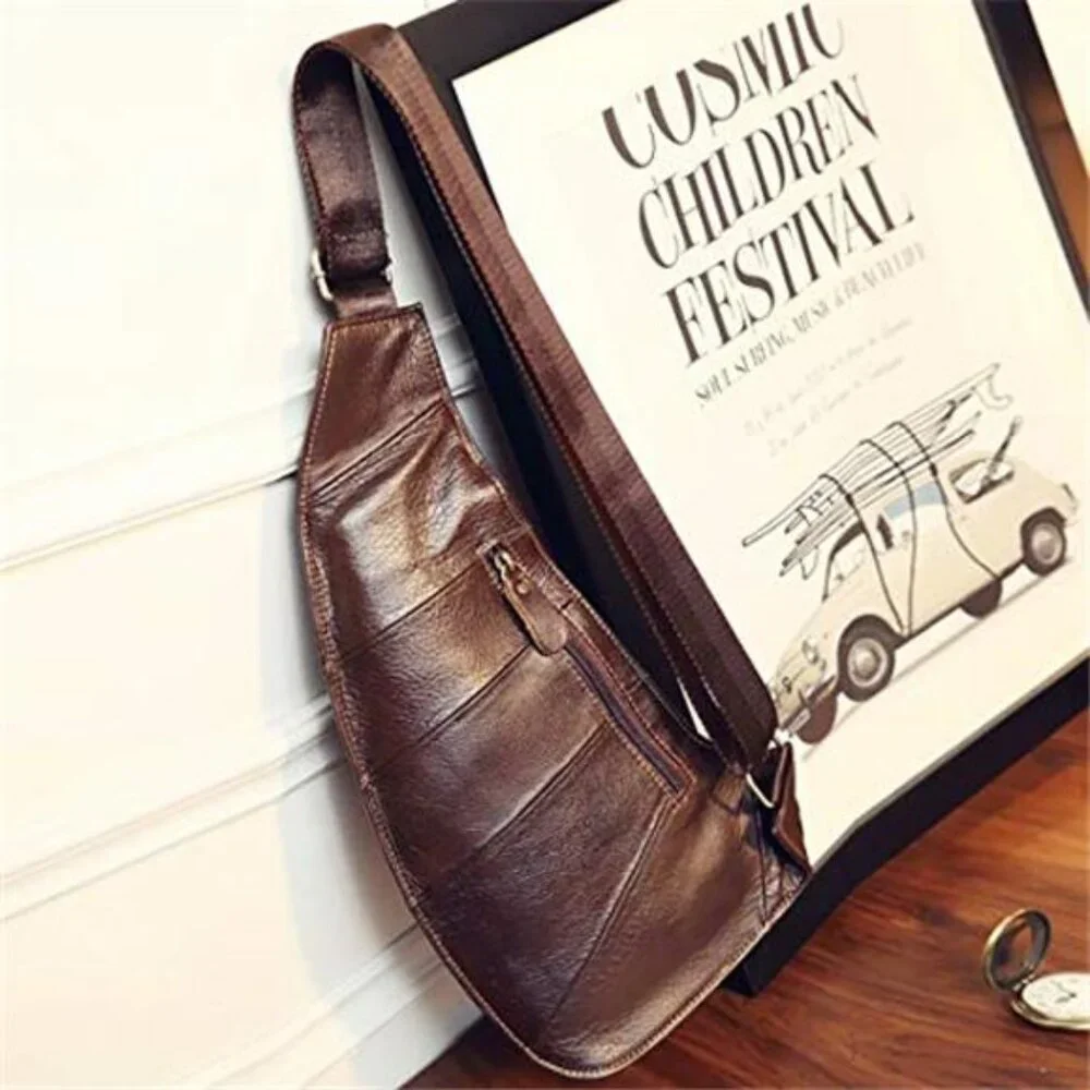 Vintage Leather Sling Bag Backpack for Men Crossbody Shoulder Chest